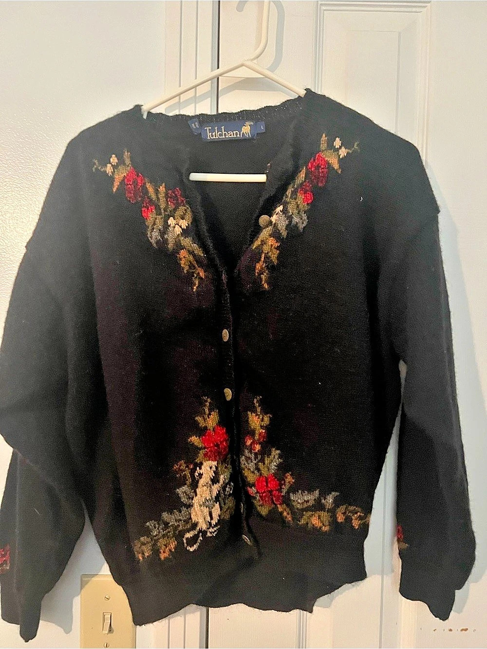 Talbots Floral Embroidered Cardigan in Black